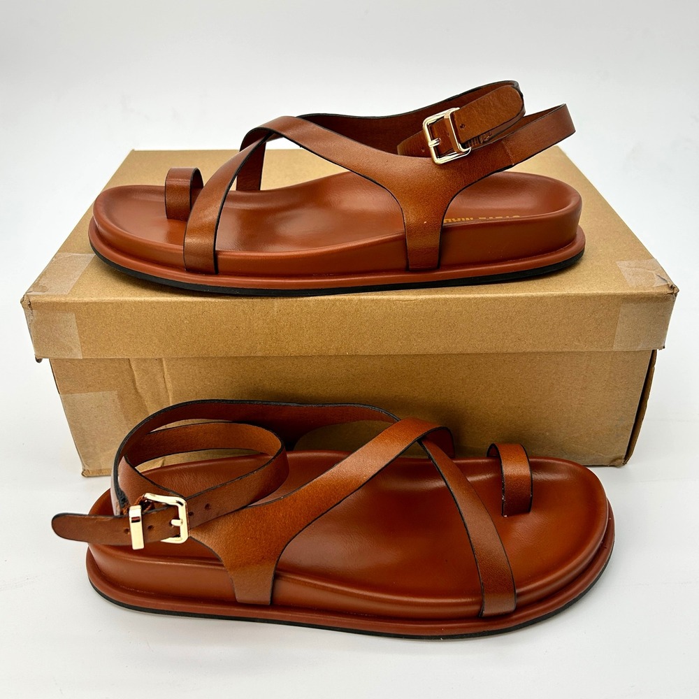 Womens Strappy Toe Loop Sandals Steve Madden Zendra Size 7.5 Brown Synthetic NEW